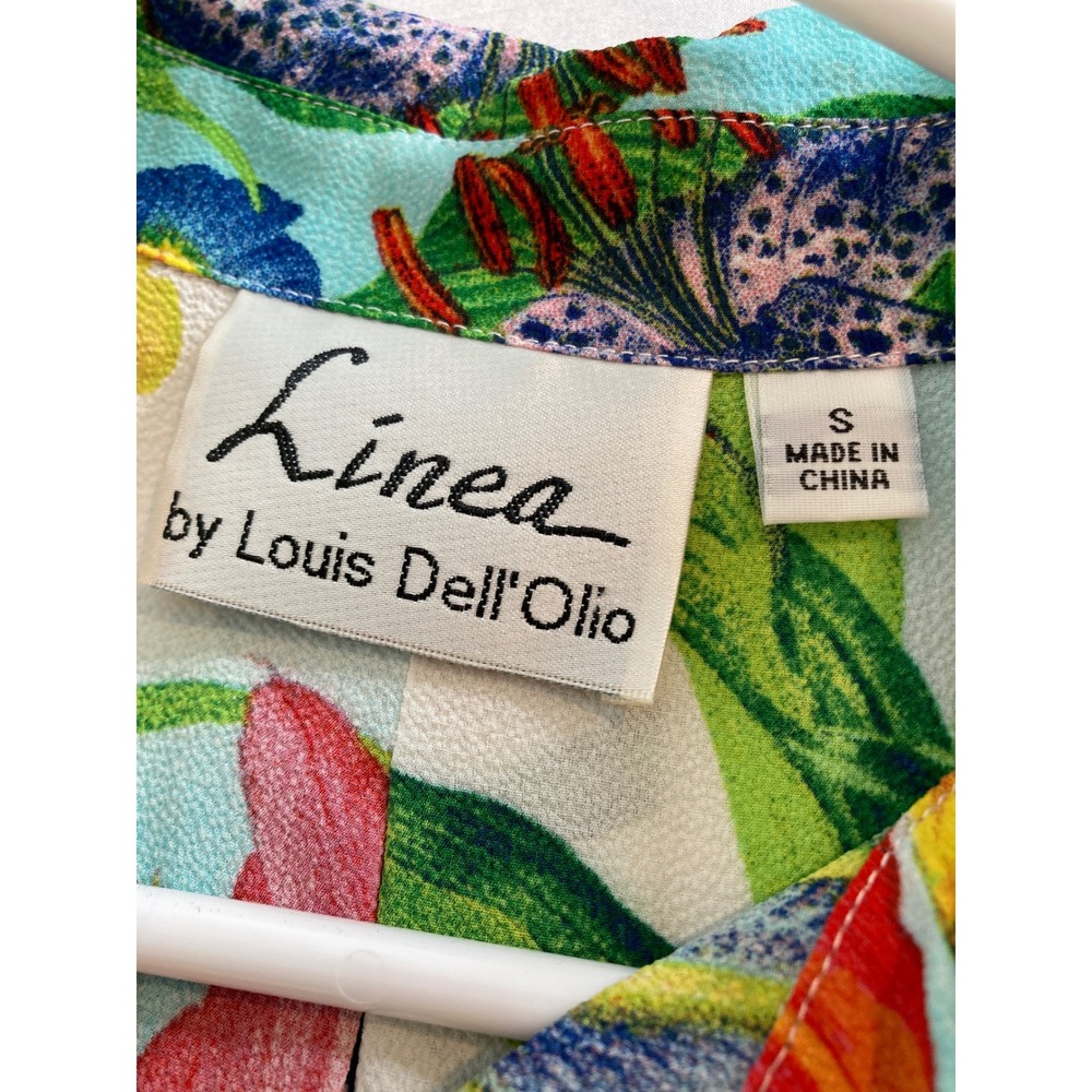Linea Louis Dell'Olio Womens Blue Floral Butterfly Shirt Dress Sz S Resortwear - Picture 5 of 11